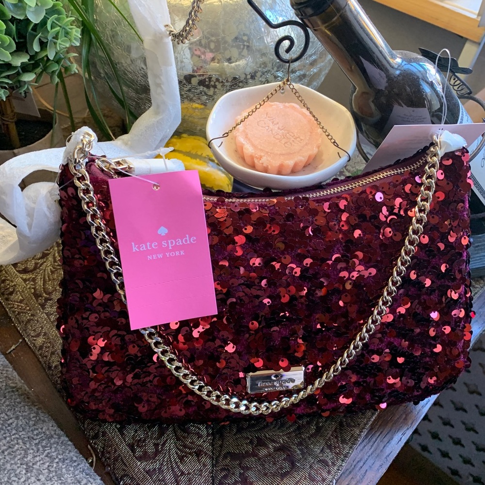 Authentic KATE SPADE Sequins top zip Clutch/shoulder/Crossbody - Picture 9 of 15
